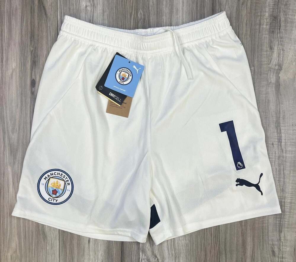 Manchester City Puma MCFC Soccer Shorts White Marine Blue Kids Boys Youth XL NEW